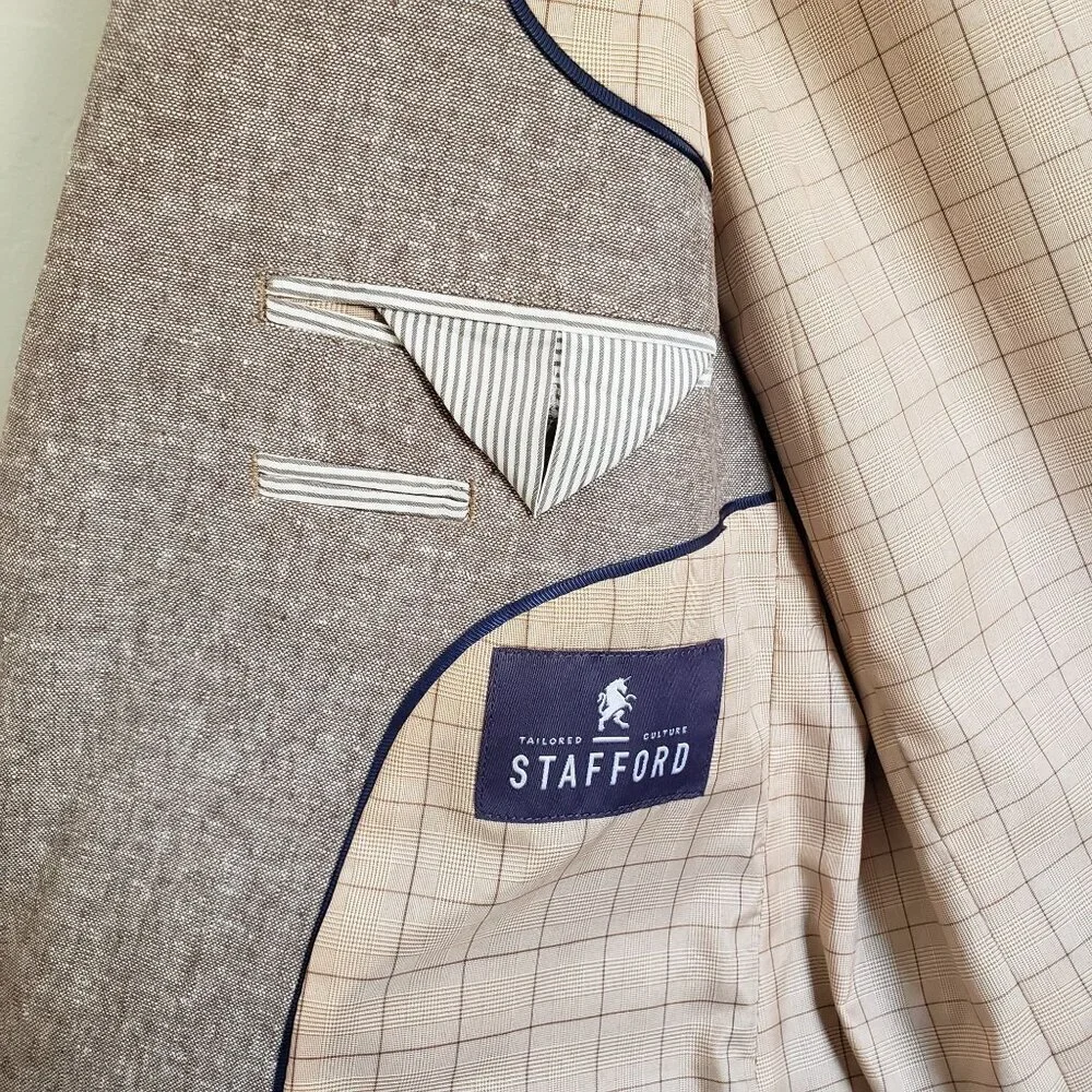 Stafford Linen Blend Classic Sport Coat Blazer Jacket Sand Men's 40 Reg Neutral